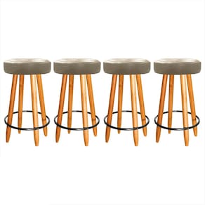 Kit 4 Banqueta Madeira Industrial Bancada Bar Courino Bege
