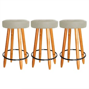Kit 3 Banqueta Alta Industrial Madeira 60cm Cozinha Bar Bege