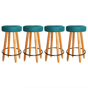 Kit 4 Banqueta Madeira Industrial Balcão Bar Turquesa