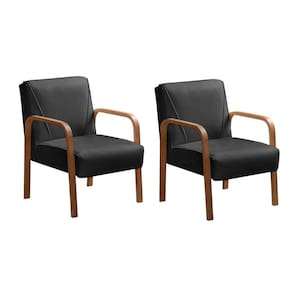 Kit 2 Poltronas Anita Conjunto Cadeiras Moderna Braço Madeira Preto 410