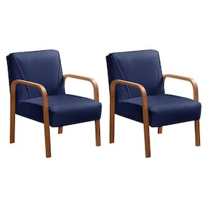 Kit 2 Poltronas Anita Conjunto Cadeiras Moderna Braço Madeira Azul Marinho 210