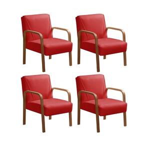 Kit 4 Poltronas Anita Conjunto Cadeiras Moderna Braço Madeira Vermelho 100
