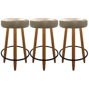 Kit 3 Banqueta Média 60cm Industrial Bancada Courino Bege