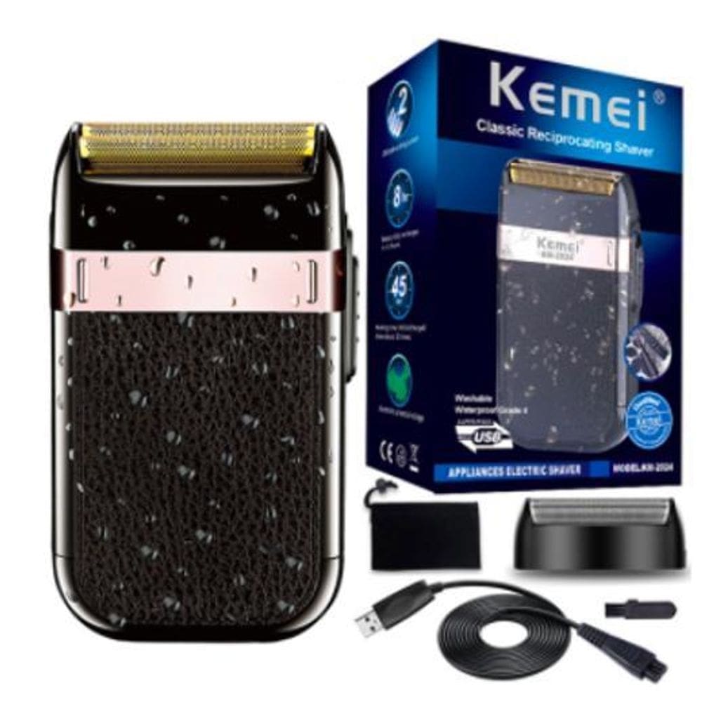 Barbeador elétrico kemei 2 lâminas km2024 + acessórios