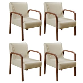 Kit 4 Poltronas Anita Conjunto Cadeiras Moderna Braço Madeira Bege 370