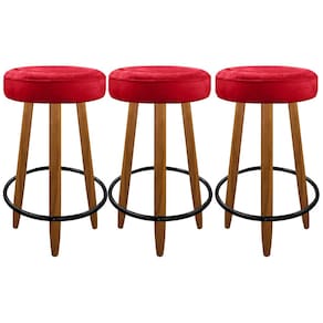 Kit 3 Banqueta Alta Com 3 Pés Palito Balcão Cozinha Vermelho