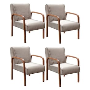 Kit 4 Poltronas Anita Conjunto Cadeiras Moderna Braço Madeira Capuccino 250