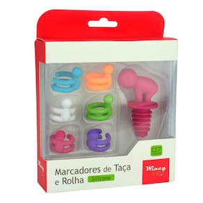 Kit 6 marcadores para taça vinho coloridos rolha de silicone