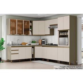 Cozinha Completa Connect 15 Peças (5 Armários + 1 Paneleiro + 5 Balcões + 4 Complementos) C6P13 Duna/Cristal - Henn