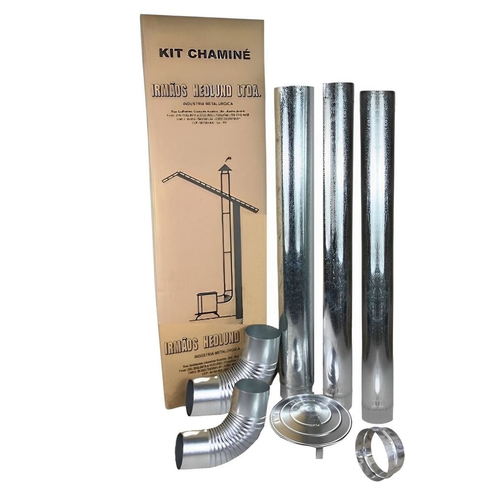 Kit Chaminé Com 3 Canos Curva Chapéu 120mm Em Aço Galvanizado Casa Fogão a Lenha Lareira - N°3 AMZ