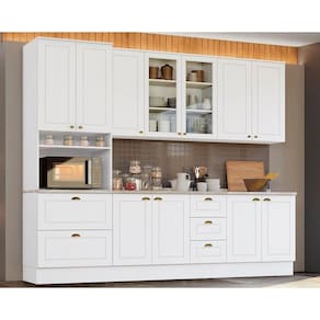 Cozinha Completa Americana 7 Peças (2 Aéreos + 1 Paneleiro + 2 Balcões + 2 Complementos) C5P45 Branco - Henn