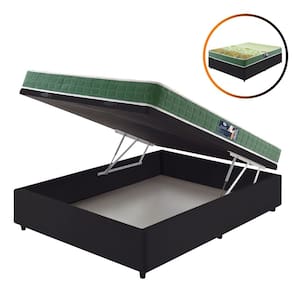 Cama Box Baú Viúva + Colchão Espuma D70/D28 Atlanta Verde 128x188x59cm Dupla Face Bordado