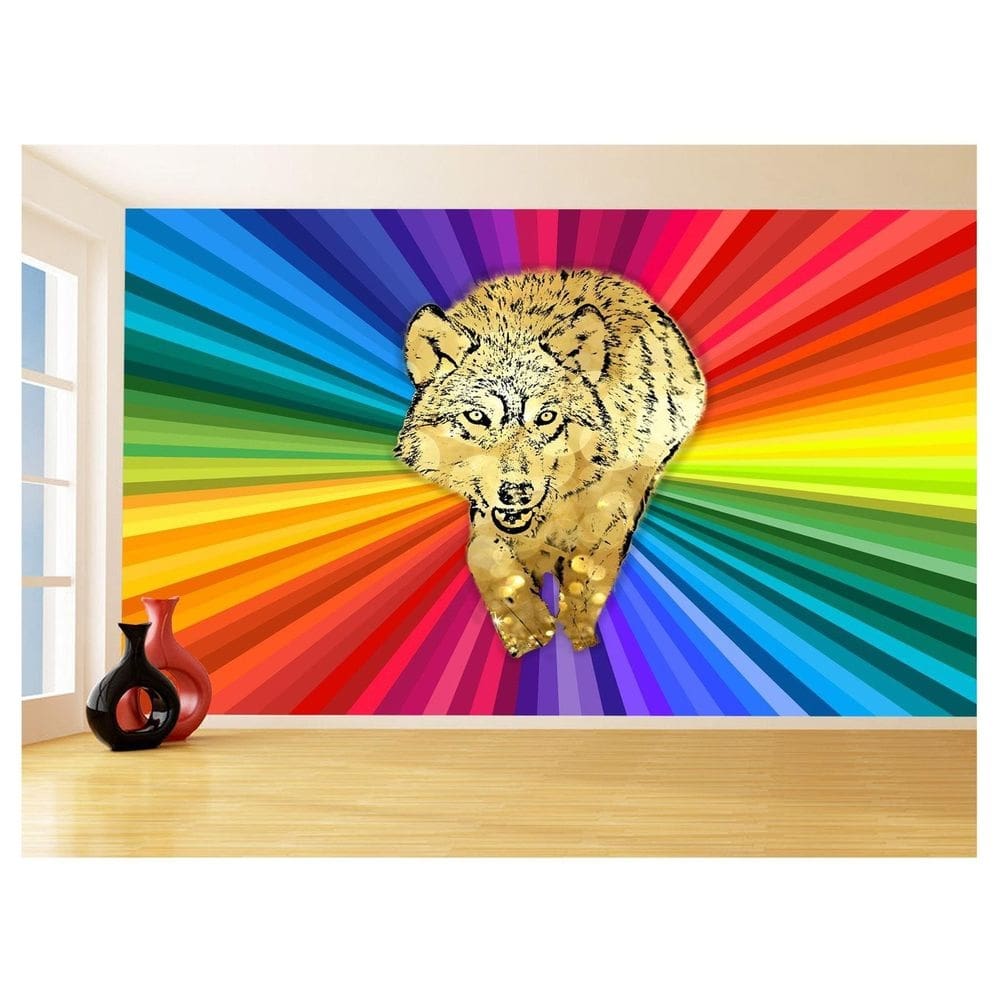 Papel De Parede Animais Pop Art Lobo Colorido 3,5M Pxa603