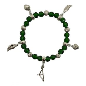 Pulseira oxossi verde penduricalhos cristal e silicone