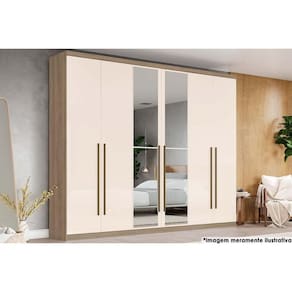 Guarda Roupa Casal 6 Portas e 3 Gavetas c/ Espelho Jade Rústico/Off White - Henn