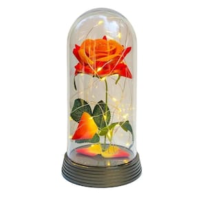 Luminária a rosa encantada laranja 20 cm base ouro quente