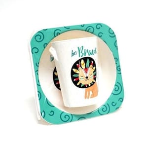 Conjunto papinha 4 peças plástico - verde com leão