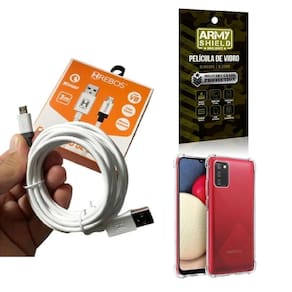 Capa samsung a03s com cabo turbo usbc 3m e película de vidro
