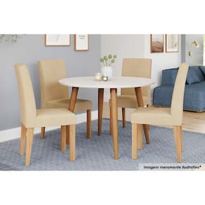 Sala de Jantar Completa Dani c/ Tampo Madeira Maciça 110cm e 4 Cadeiras Maia Nature/Suede Gengibre Bege - Cimol