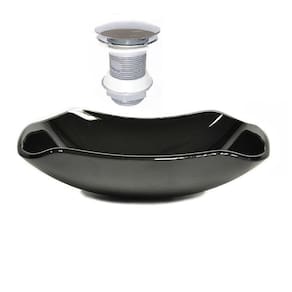 Cuba de vidro abaulada 45cm preto + valvula click