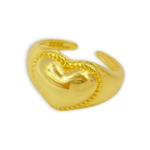 Anel, carimbo de coração inflado, S925, prateado, banhado a ouro