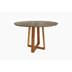 Mesa de Sala Jantar Elma Madeira Maciça + Tampo Madeirado c/ Vidro 120x120cm Carvalho/Bronze - Kappesberg