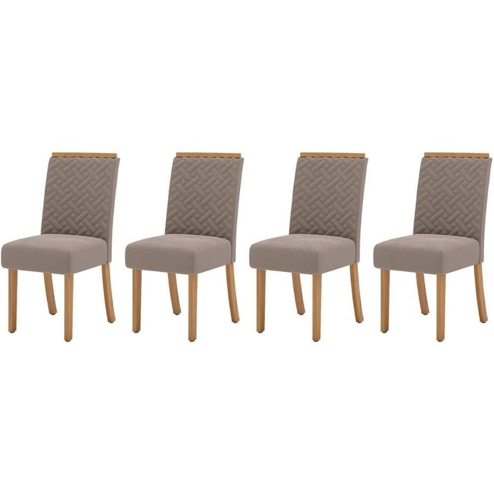 Cadeira Sala de Jantar Malu Kit 4 Un Nature/Marrom Amêndoa - Henn