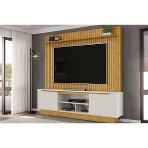 Home p/TV até 70 Polegadas Enzo Ripado c/ Prateleira e Nicho 200x188cm Cedro/Bali - DJ Móveis