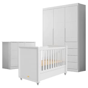 Quarto de Bebê Eloá com Berço Americano Tutto New Branco Acetinado – Phoenix Baby