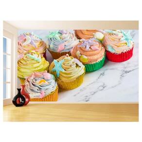 Papel De Parede 3D Alimentos Cupcake Colorido 3,5M Al394