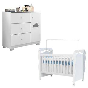 Berço Americano New Nanda e Cômoda Infantil Ane Branco Brilho – Phoenix Baby