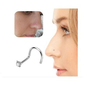 Piercing nariz nostril aço pedra zirconia 2mm pt de luz