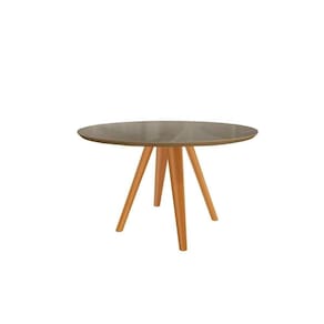 Mesa de Sala Jantar Duna Madeira Maciça + Tampo Madeirado c/ Vidro 120x120cm Carvalho/Bronze - Kappesberg
