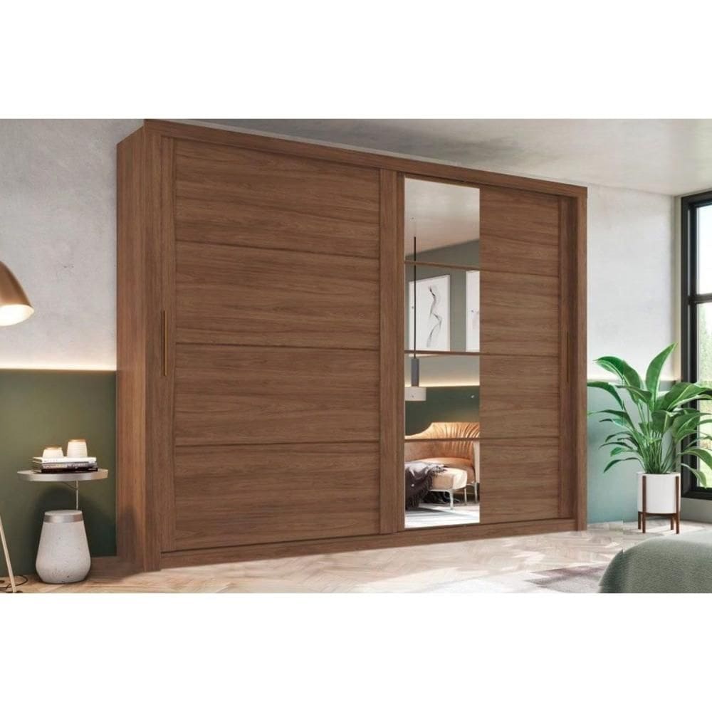 Guarda Roupa Casal 2 Portas de Correr e 4 Gavetas c/ Espelho Palace Castanho - Henn