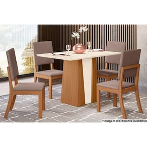 Sala de Jantar Completa Orus Tampo Madeirado c/ Vidro 120x80cm e 4 Cadeiras Milla Nature/Marrom Amêndoa - Henn