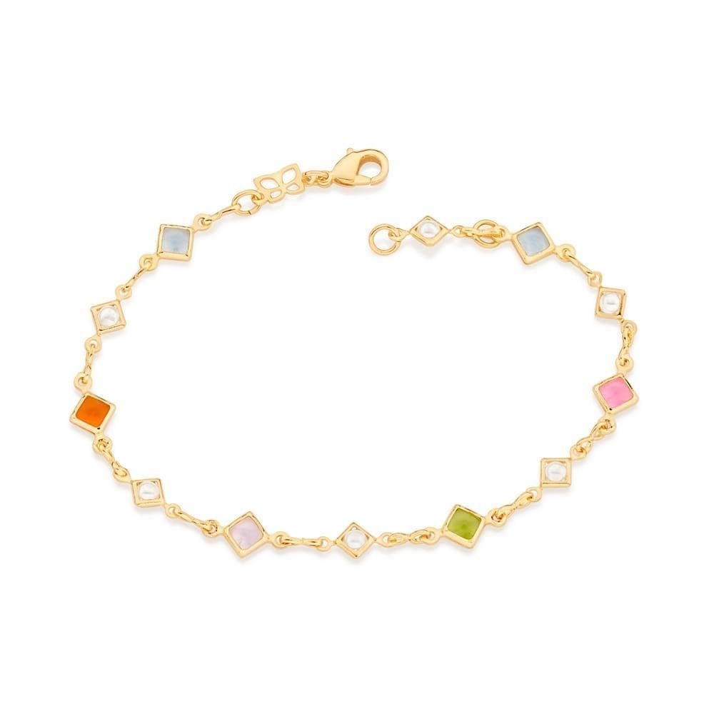 Pulseira rommanel folheada a ouro 18k com pedras coloridas