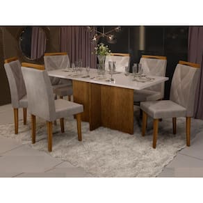 Mesa de Jantar Los Angeles 1.60x0.80 Com 6 Cadeiras Califórnia – Cinamomo/Off white/Avelã