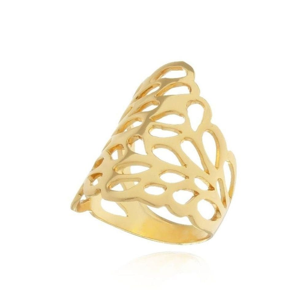 Anel Feminino Vazado Liso Banhado em Ouro 18k