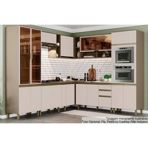 Cozinha Completa Connect 13 Peças (4 Armários + 2 Paneleiros + 4 Balcões + 3 Complementos) C6P02 Duna/Cristal - Henn
