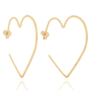 Brinco Feminino Grande Argola Coração Aberta G Banhado em Ouro 18k