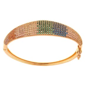 Bracelete Feminino Largo Zircônias Coloridas Banhada a Ouro 18k