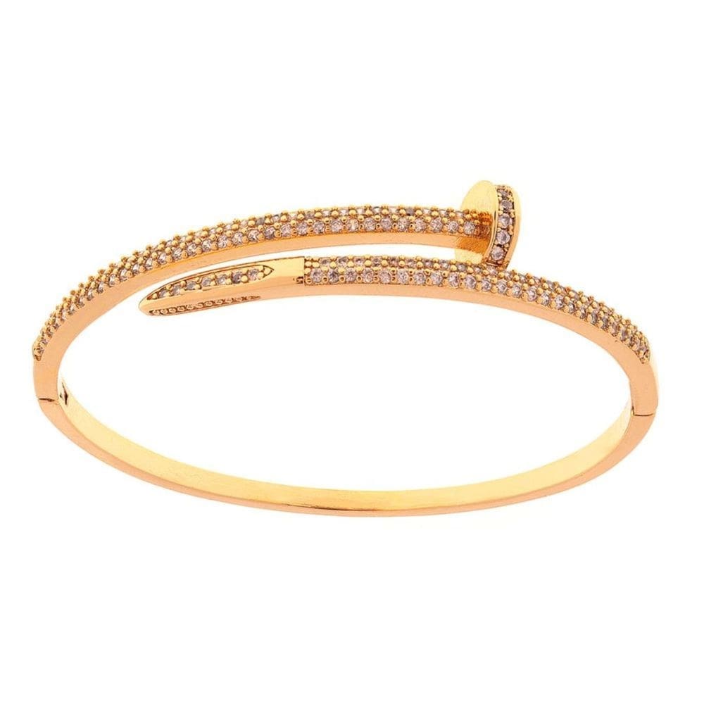 Bracelete Prego 2 Filas em Zircônia Banhado em Ouro 18k