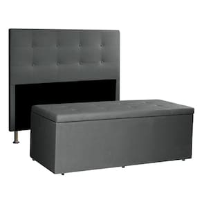 Kit Cabeceira e Calçadeira Baú Casal 1,40m Berlim Suede Cinza - Pallazio