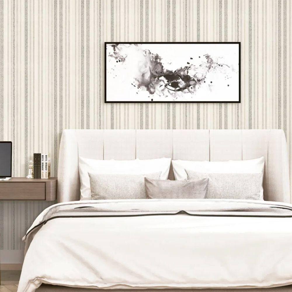 Papel de parede listrado branco e bege - 10m x 0.53m