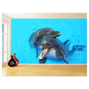 Papel De Parede 3D Animais Casal Golfinho Mar 3,5M Anm439