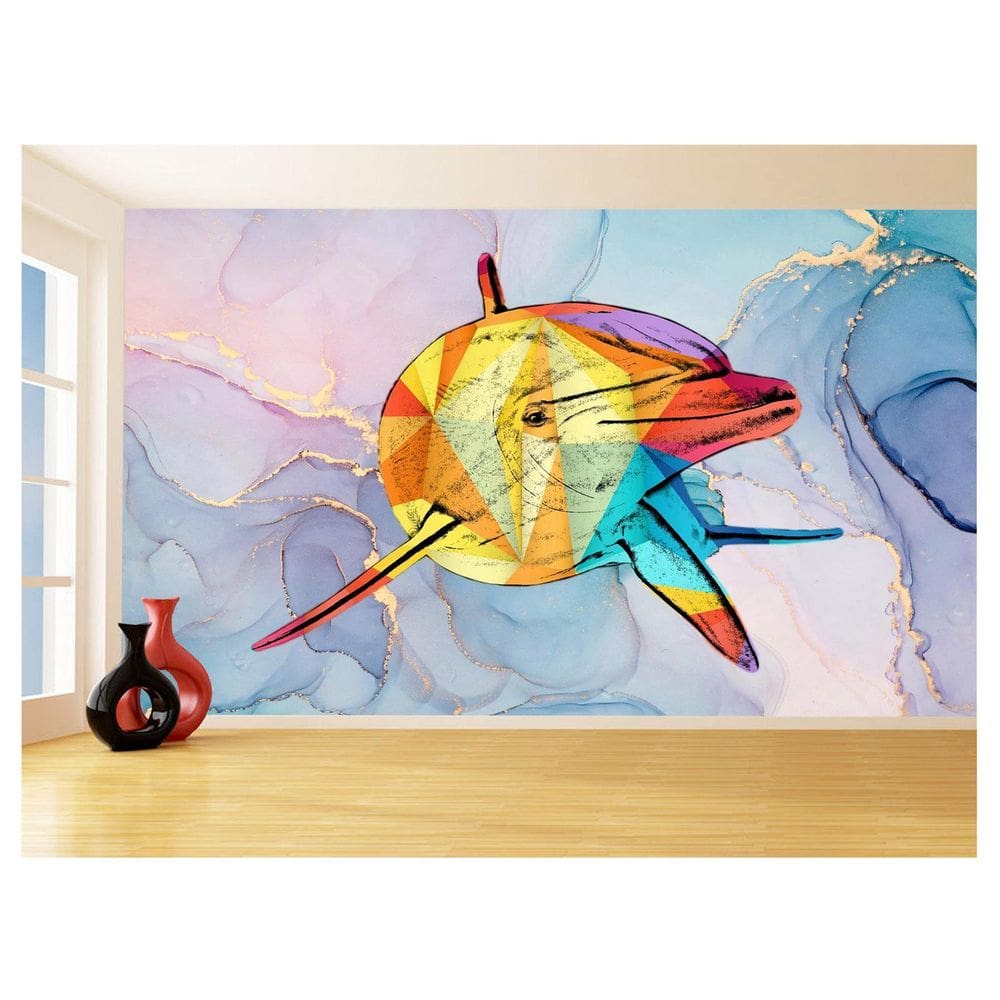 Papel De Parede 3D Animais Pop Art Golfinho Cor 3,5M Pxa268