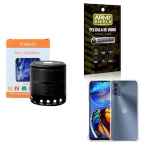 Kit caixa de som + capinha motorola e32 + película 3d