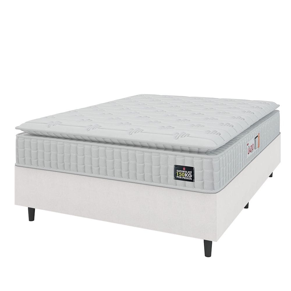 Cama Box Colchão Casal Espuma D45 Lazio Pillow Top 138x188x67cm Branco Linho Hellen - Suporta até 120kg por Pessoa