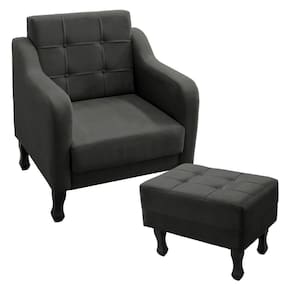 Kit Poltrona Decorativa C- Puff Para Sala Bella Suede Cor:cinza Grafite