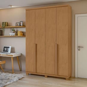 Guarda Roupa Solteiro Ambiente Alonzo 4 Portas Amêndoa Clean com Pés - Lopas